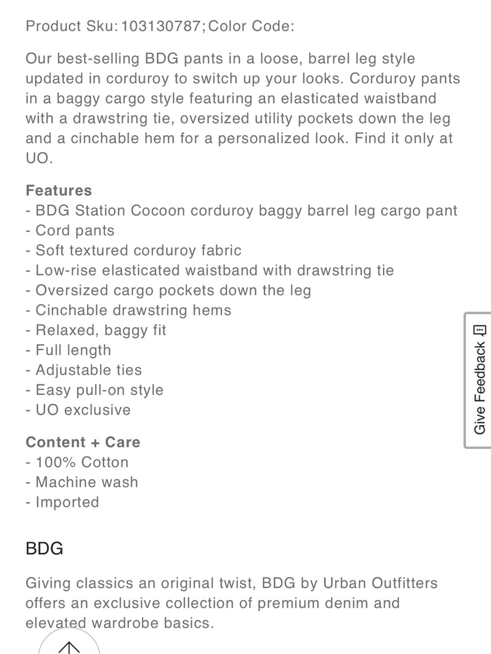 Urban Outfitters BDG Station Cocoon Corduroy Baggy Barrel Leg Cargo Pants - Picture 4 of 9